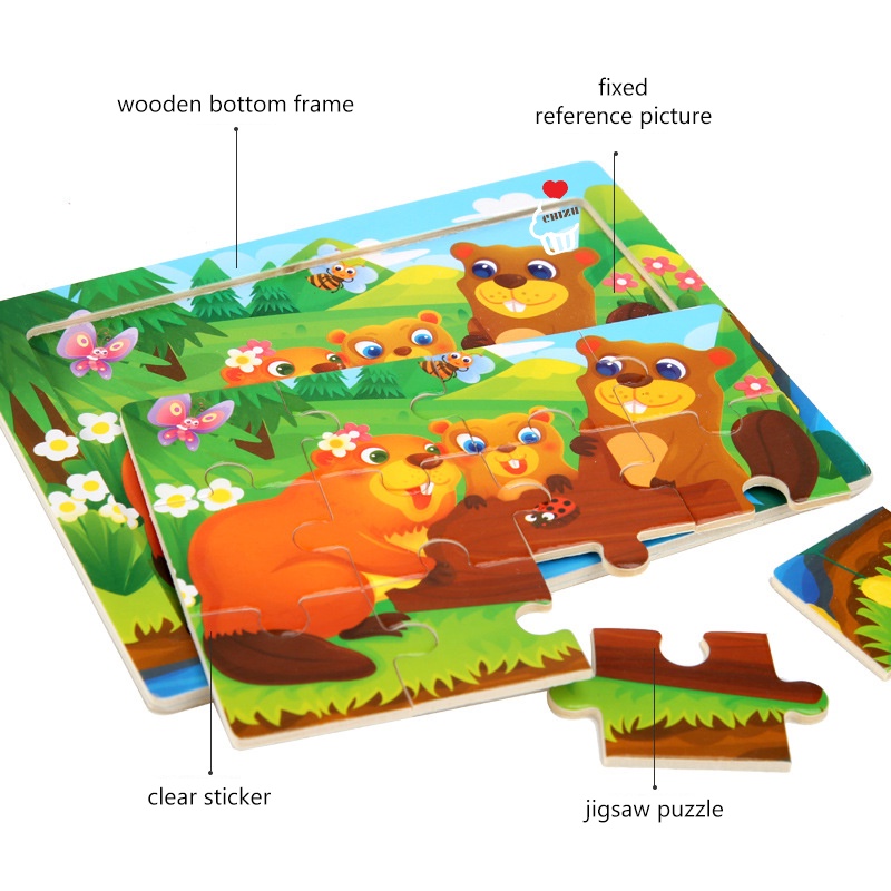 12 Pcs Wooden Jigsaw Puzzle | Puzzle Kayu Background 12 Keping | Puzzel 12pcs Hewan Binatang Dinosaurus Kendaraan Transportasi Kartun Lucu | Mainan Edukatif Edukasi Anak Balita Murah