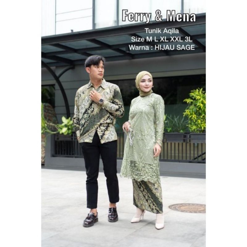 SET TUNIK KEBAYA COUPLE  AQILA BRUKAT TILLE MUTIARA MODERN| KEBAYA KONDANGAN| KEBAYA TILE| KEBAYA| KEBAYA WISUDA| SET KEBAYA MUTIARA| SET KEBAYA JUMBO