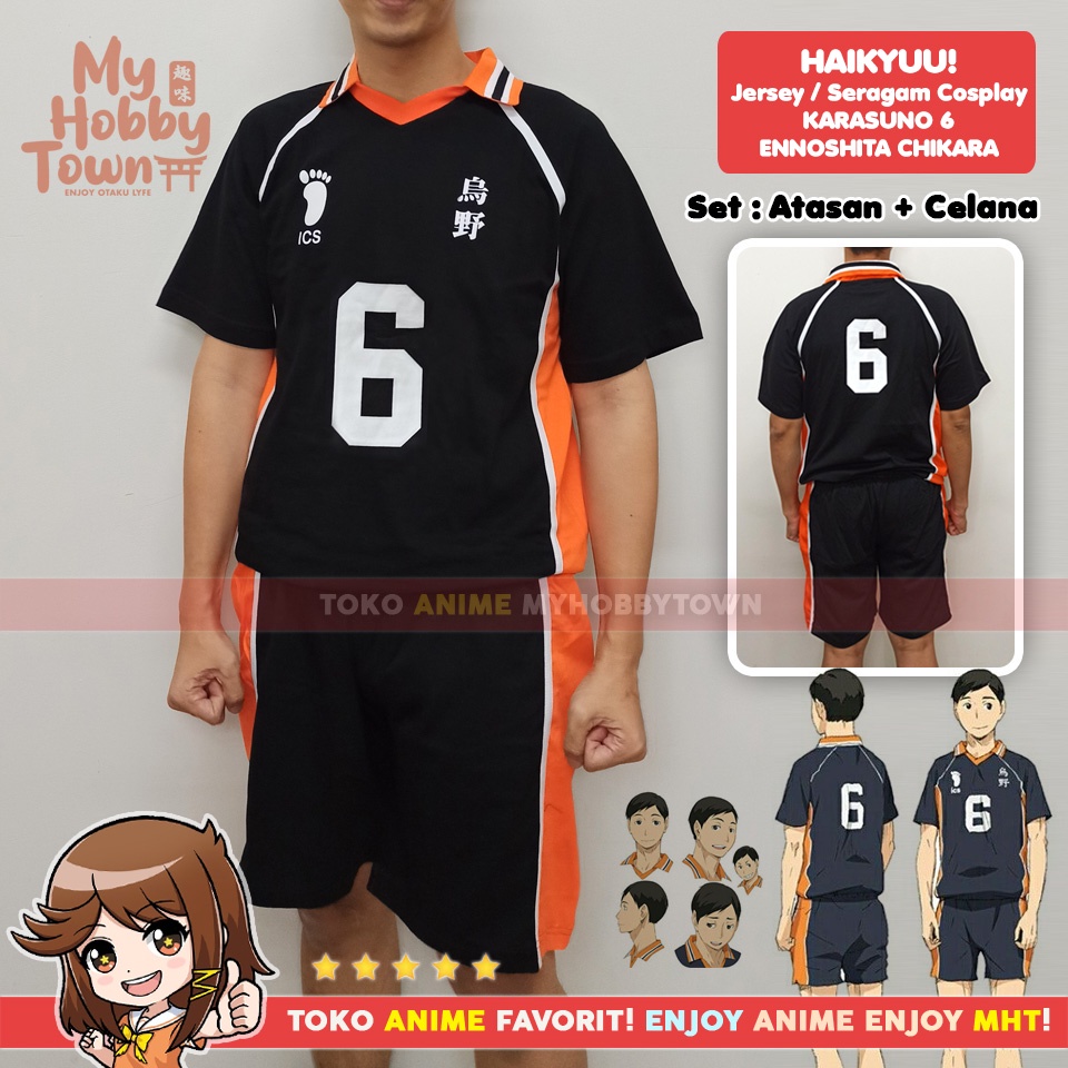 Kostum Jersey Karasuno No. 6 Chikara Ennoshita Haikyuu Cosplay