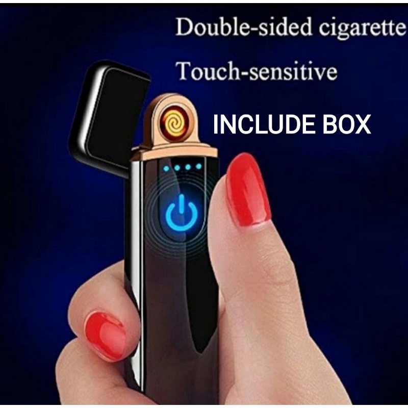 Korek api electrik charger sensor led  fingertouch  free box + kabel cas