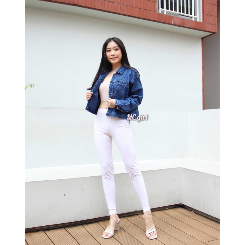 MC girl - Jaket Jeans Snowblue Pita Silang Belakang Wanita / Jacket Denim Snow Biru Pita Tali Belakang Cewek