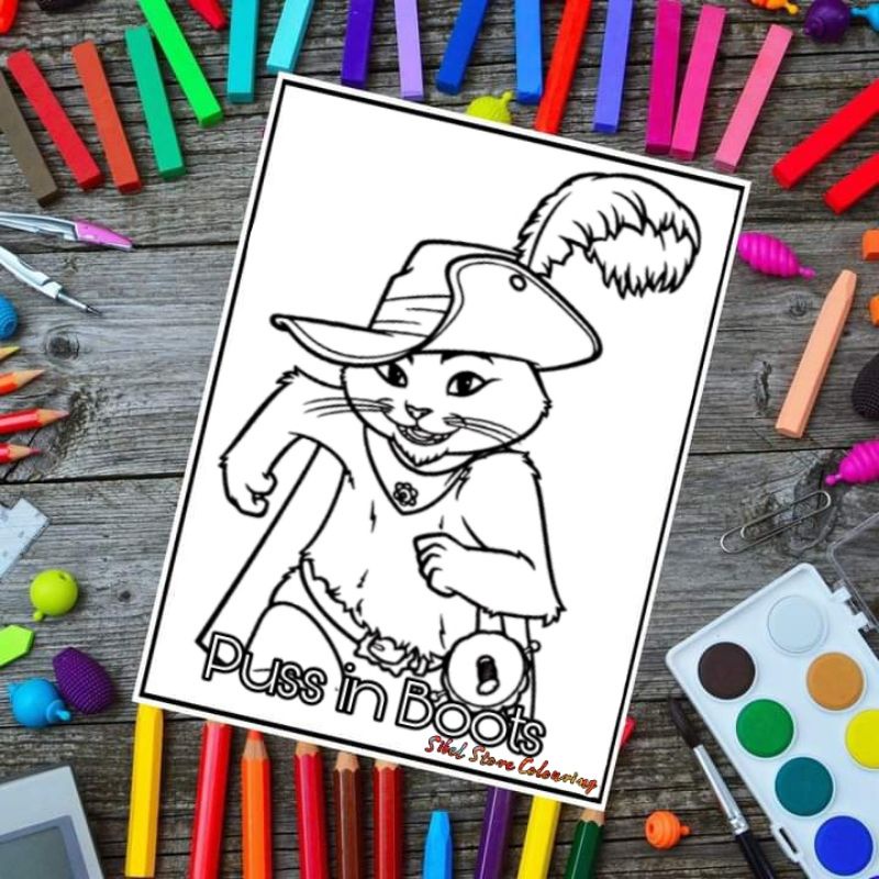 

Kertas Mewarnai Gambar Anak Tema Puss in Boots / Kertas Gambar (10 Lembar Gambar)