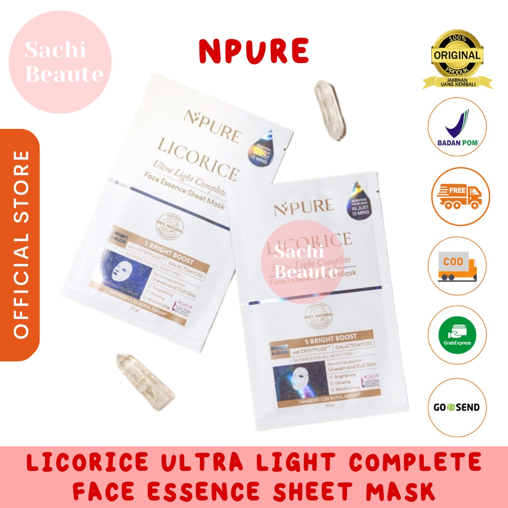 NPURE LICORICE ULTRA LIGHT COMPLETE FACE ESSENCE SHEET MASK Mencerahkan dan Melembapkan Kulit Wajah