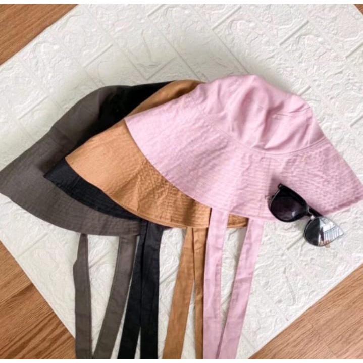 Terbaru Topi Bucket Wide Wanita Berkualitas Import / Topi Wide Bucket Hat Tali Panjang / Topi Bucket