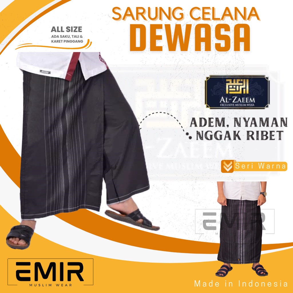 Celana Sarung  Dewasa Alzaem Hitam Polos Tumpal Original Pria Murah