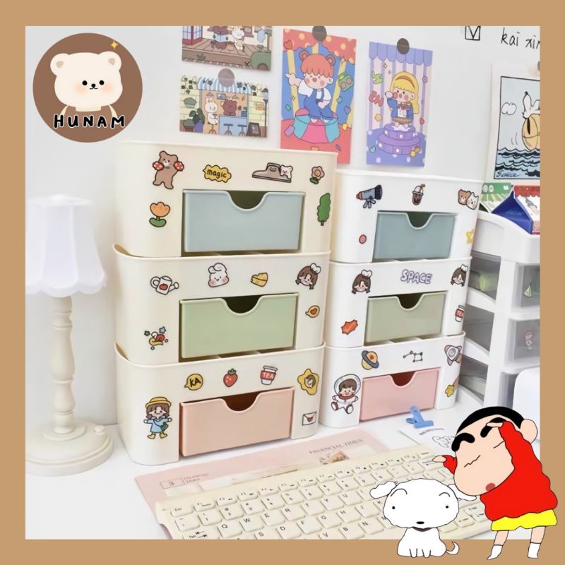 

Hunam FREE Stiker Stationary Organizer Desktop Storage Drawer Box Multifungsi Tempat Washi Deco Sticker