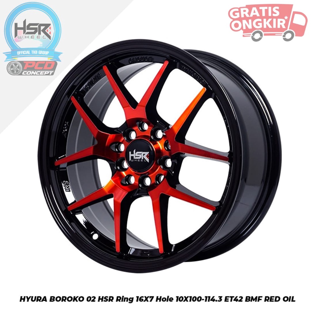 VELG MOBIL ERTIGA NEW VELOZ SIENTA R16 HSR HYURA BOROKO RING 16 LEBAR 7 HITAM MERAH