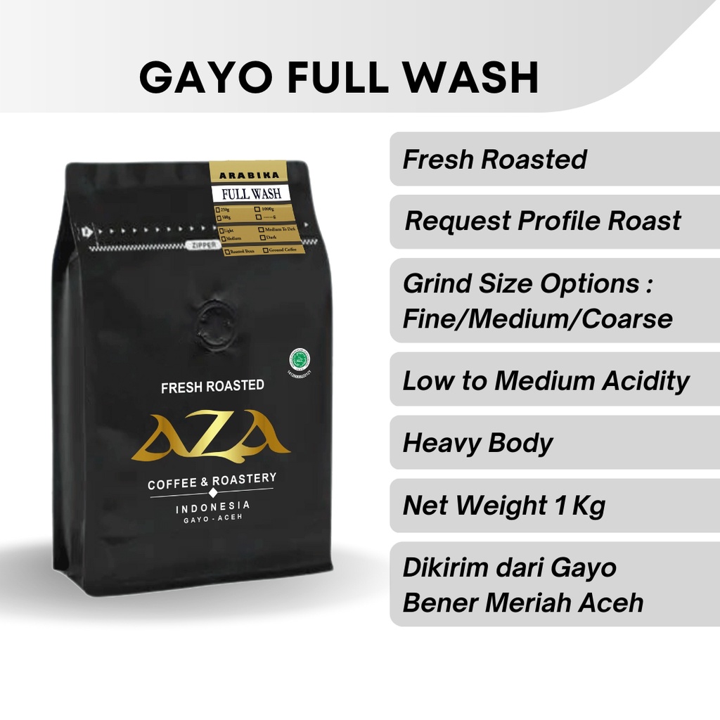 

Aza Coffee Kopi Gayo Arabika Full Wash 1 Kg Bubuk Single Origin Coffe Powder Biji Roasted Beans