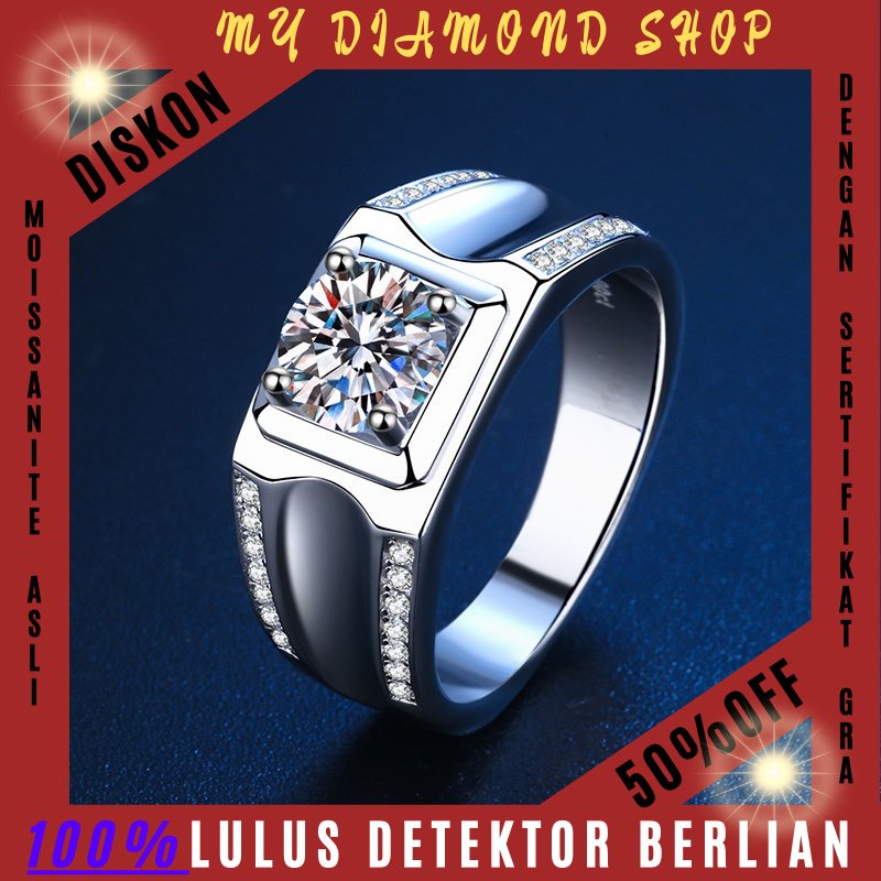 My Diamond shop 2-Lines Natural Round Shapped Moissanite Ring 1.0 Carat [GRA Certificated and After 