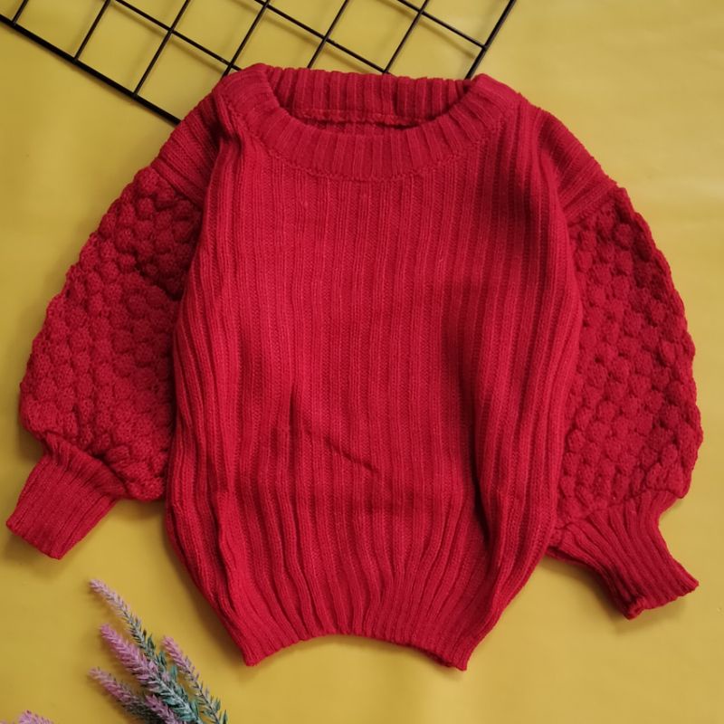 sweater rajut atasan anak perempuan lengan balon 1-3 tahun