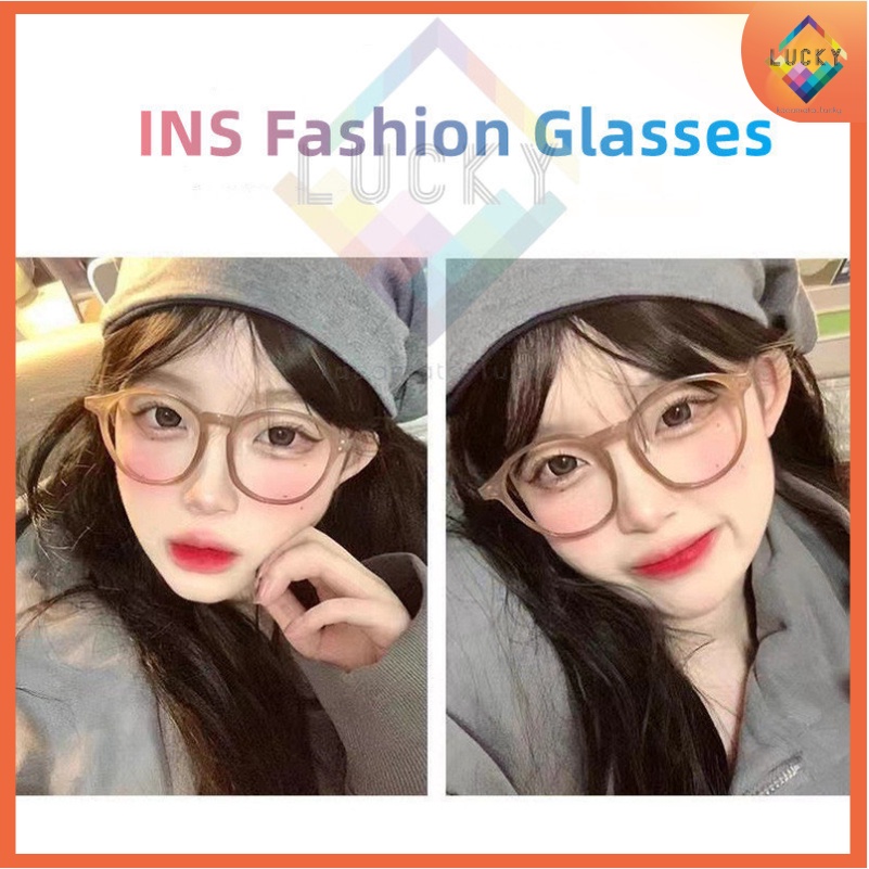 LUCKY 2 in 1 Kacamata Photocromic Anti Radiasi Anti Blue Light Bentuk Bulat Untuk Wanita Korea Kacamata
