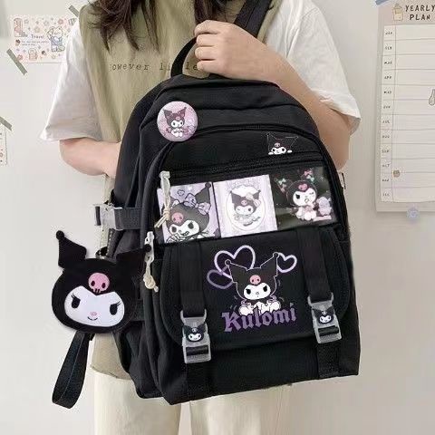 tas selempang murah tas korean style kanvas slingbag korea tas murah  Sera Tas Sekolah Sera Wanita Sanrio Kuromi Tas Ransel Perjalanan Bersama Wanita 2021 Baru Tas Ransel Tren Fashion Pria