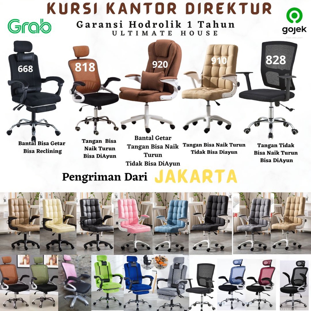 Kursi Kantor Hidrolik Sandaran Kepala Headrest Plus Bantal Kursi Kerja Armrest Naik Turun