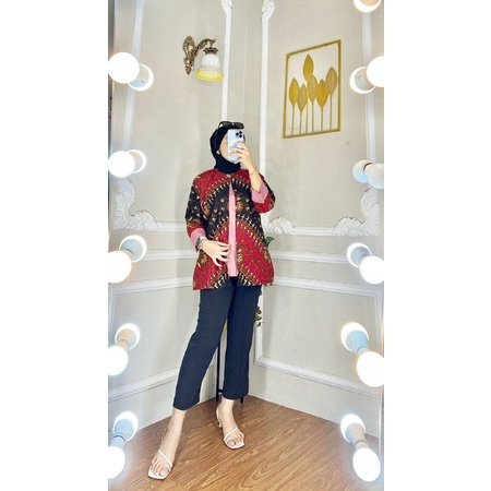 Blues batik wanita size M L XL XXL- Atasan Batik Wanita Modern kerja kantor