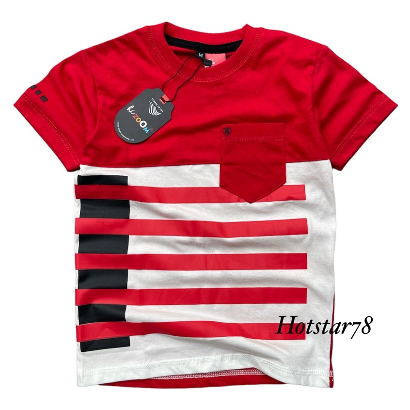 Hizoom Baju Kaos Oblong  Anak Laki - Laki  Warna Merah-Putih  Usia 1-12 Tahun Bahan Katun