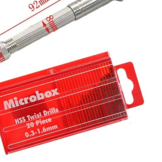 Bor Tangan Manual + 20pcs Mata Bor Microbox Mini Pen Hand Drill