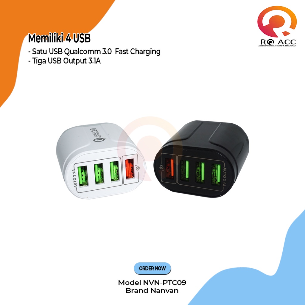 [RO ACC] NVN-PTC09 CHARGER 1SET 4 USB QUALCOMM 3.0 FAST CHARGING ALL TIPE HP