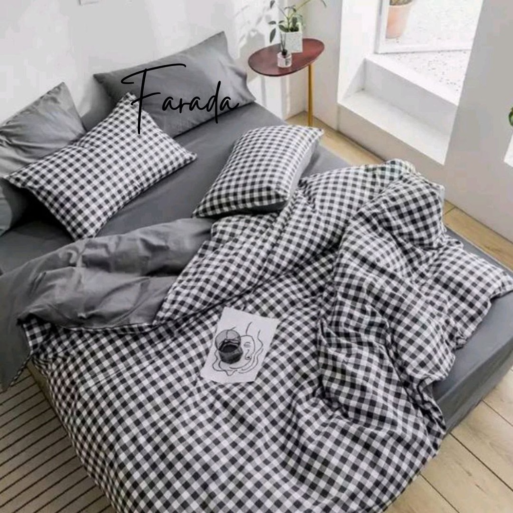 [FARADA] BEDCOVER AESTHETIC MOTIF KOTAK KOREA GRID ,BEDCOVER ONLY (Tanpa Sprei) | PREMIUM QUALITY