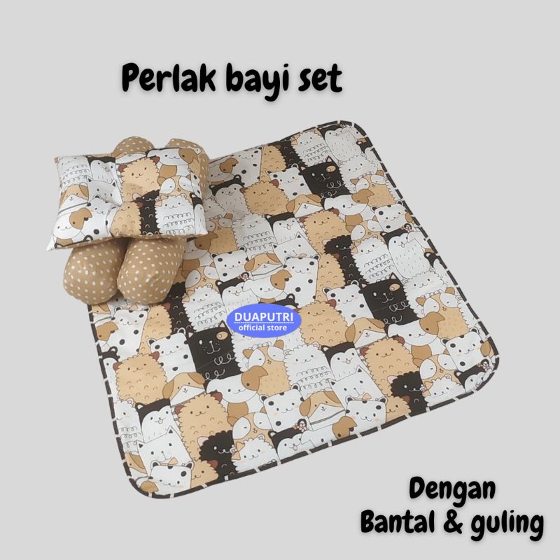 Alas ompol set bantal + guling smile cat