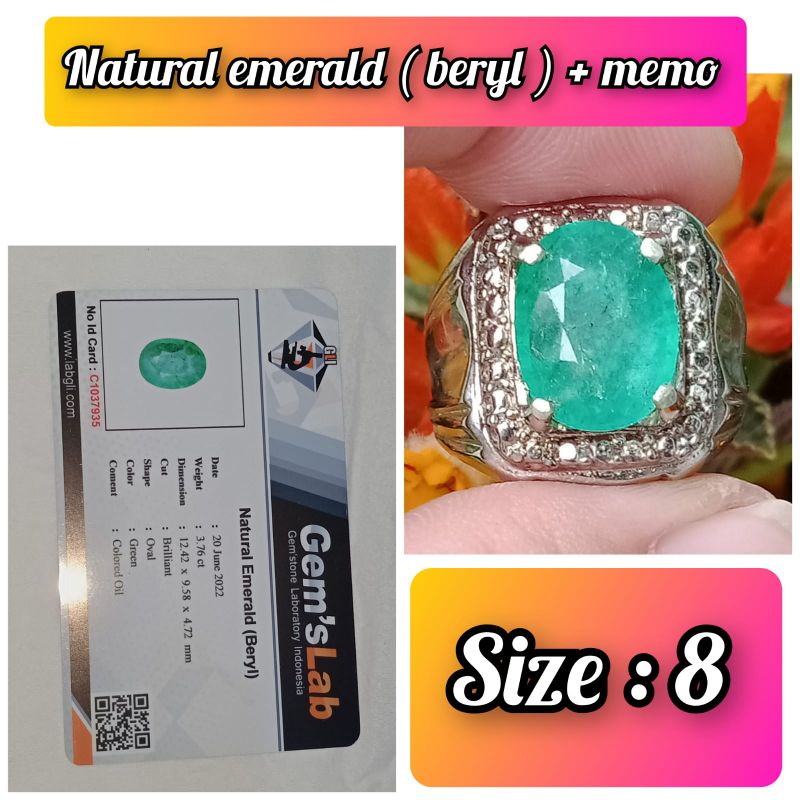 Cincin Batu Permata Asli Natural emerald (jamrud) plus memo.02