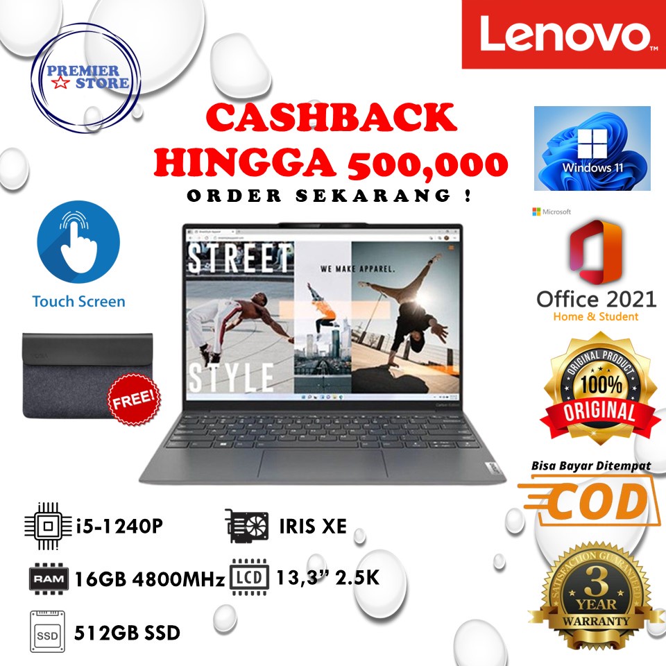 LENOVO YOGA SLIM 7 CARBON 22ID i5-1240P 16GB 512GB W11+OHS TOUCH 2.5K