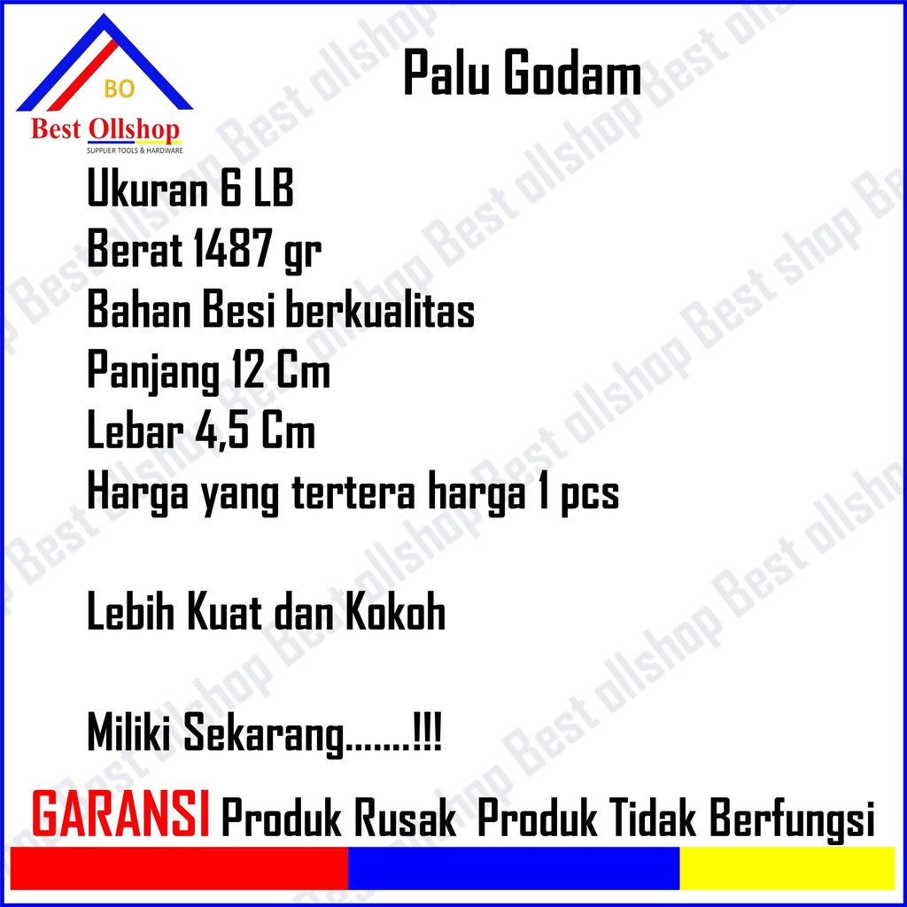 Palu Besi Kepala Batu Bogem Godam Bodem Tanpa Gagang Kayu Fiber 6 Lb Murah Besar