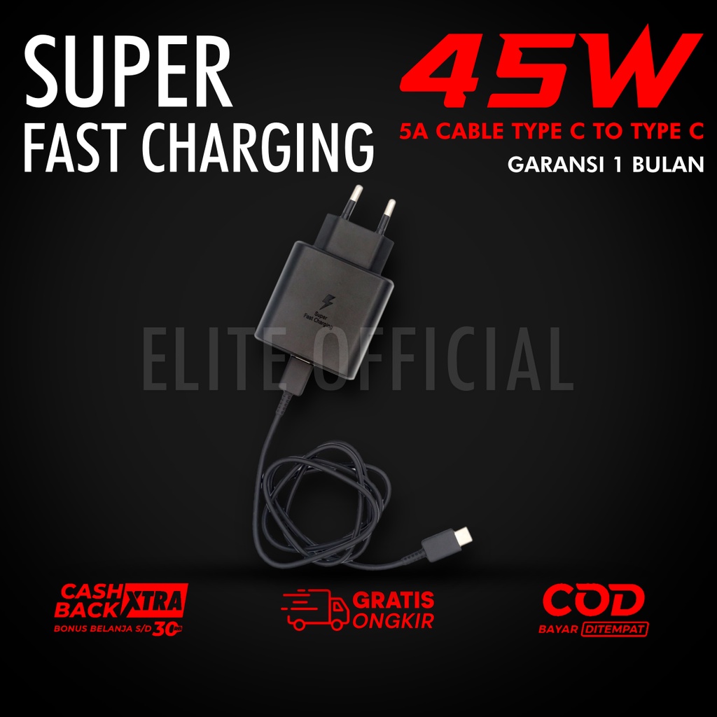 Charger 45W Type C to Type C Original 100% Super Fast Charging 5A Cable