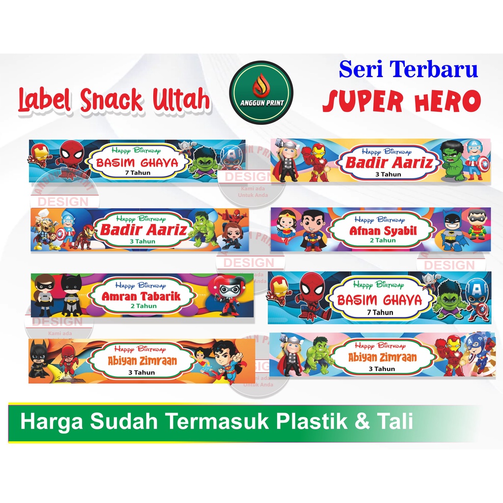 Tas Label Snack Plastik Ulang Tahun - Label Ultah Karakter Murah - advengers