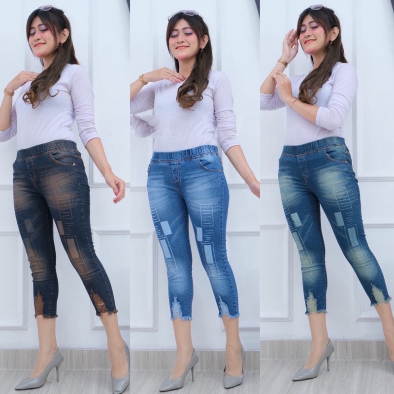 Jegging Jeans Fashion Sobek Furing Melar Terbaru Wanita - Luna Jegging