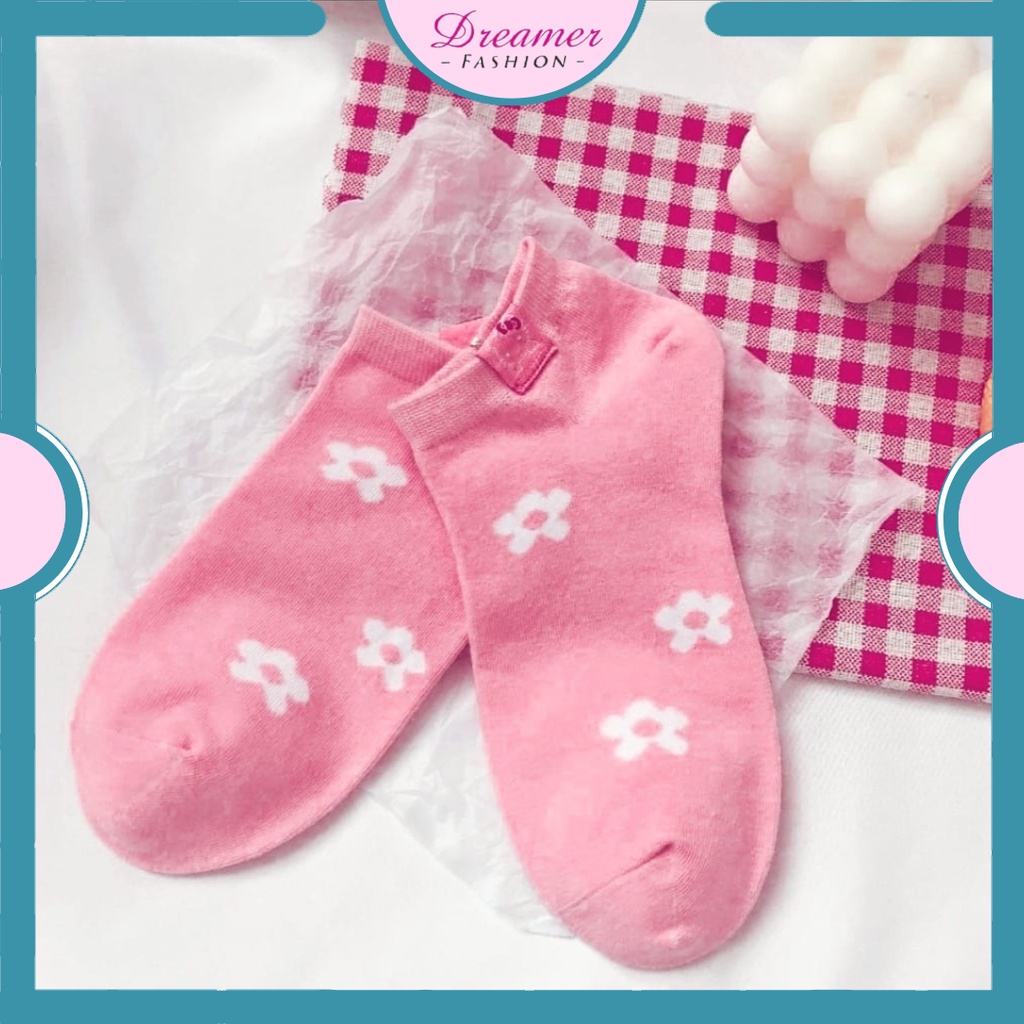 DF KK201 Kaos Kaki Wanita Motif Buah Bunga Pink Kaos Kaki Pendek Fashion Korean Socks Import