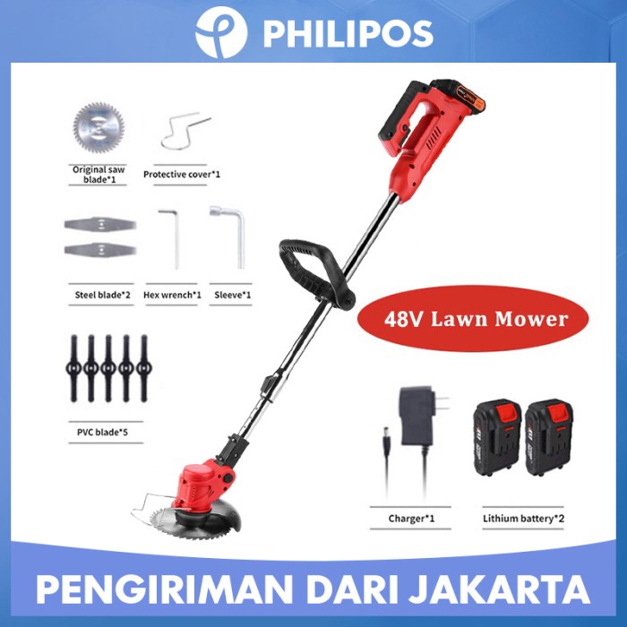 Cutt Mesin Potong Rumput Dengan Roda Mesin Pemotong Rumput Listrik Padi - Merah, 12V Baterai*2