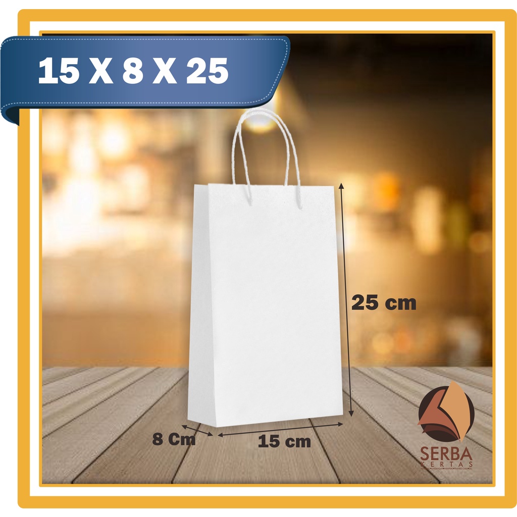 

Paperbag PUTIH 15x8x25 POLOS / Paperbag Polos Putih / Paperbag Putih / Tas Kertas / Paperbag Sablon Custom
