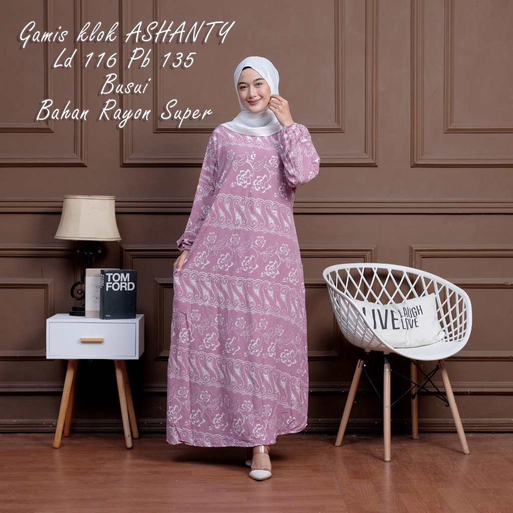 GAMIS ASHANTY RAYON PREMIUM MOTIF CAP MALAMAN BUSUI DEPAN KEKINIAN KARET LENGAN DRESS WANITA SYARI TERBRU