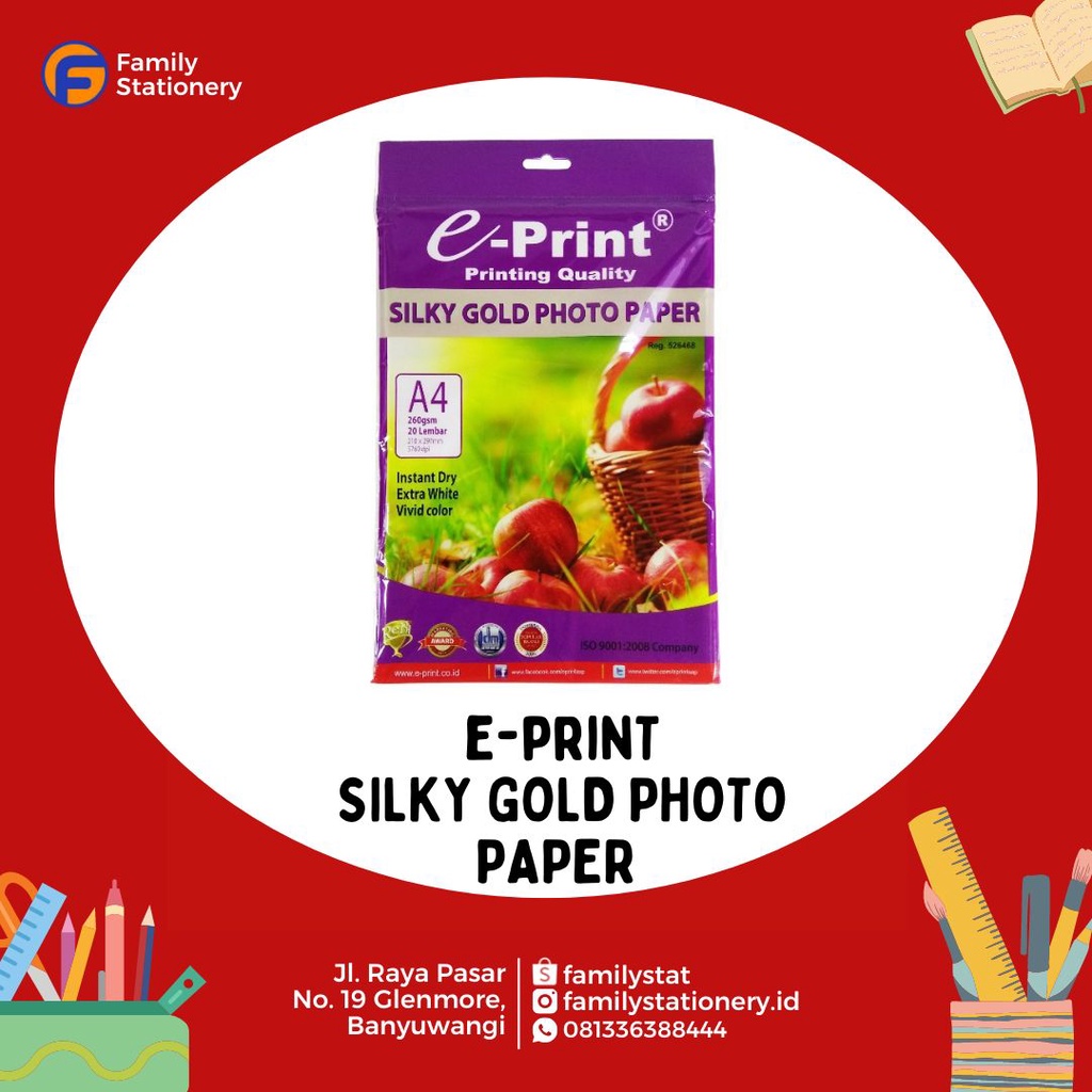 

Silky Gold Photo Paper A4 260gsm isi 20pcs E-Print