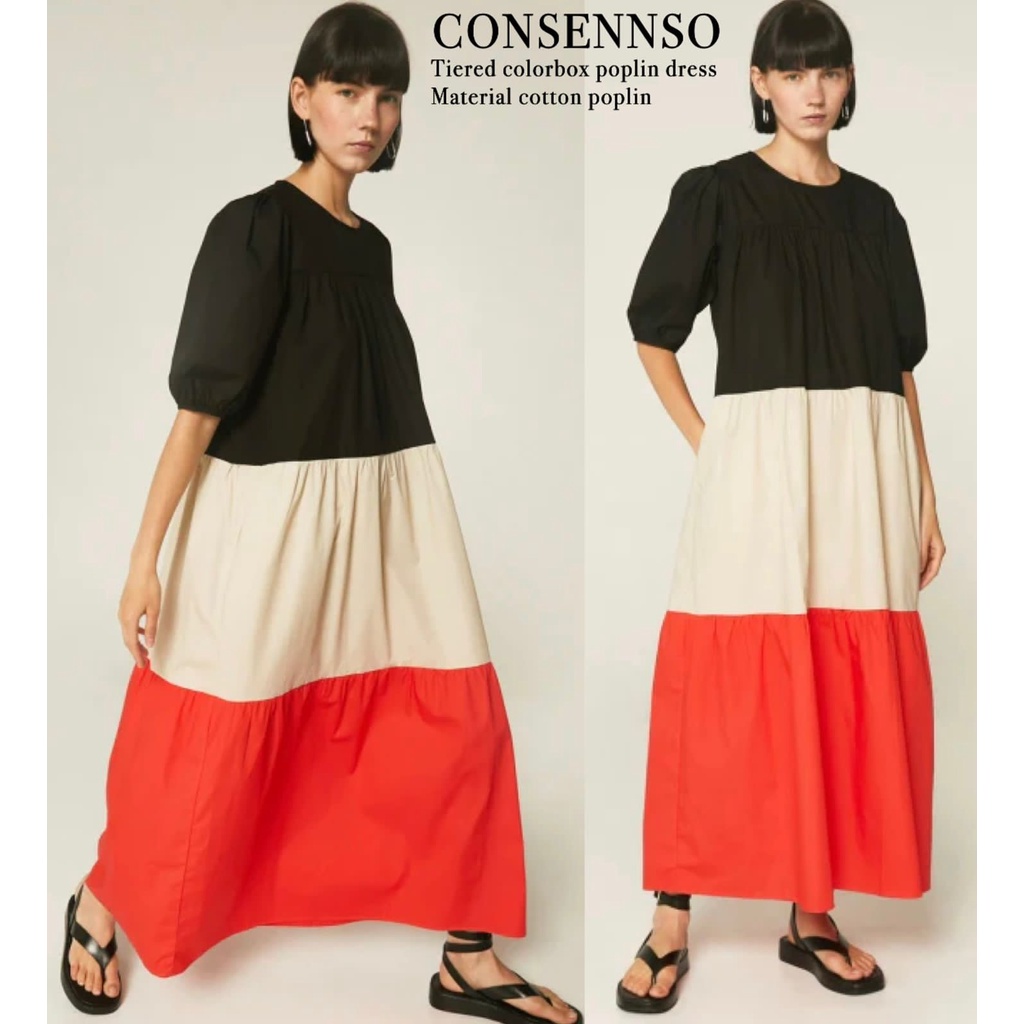 Consennso tiered color  poplin maxy