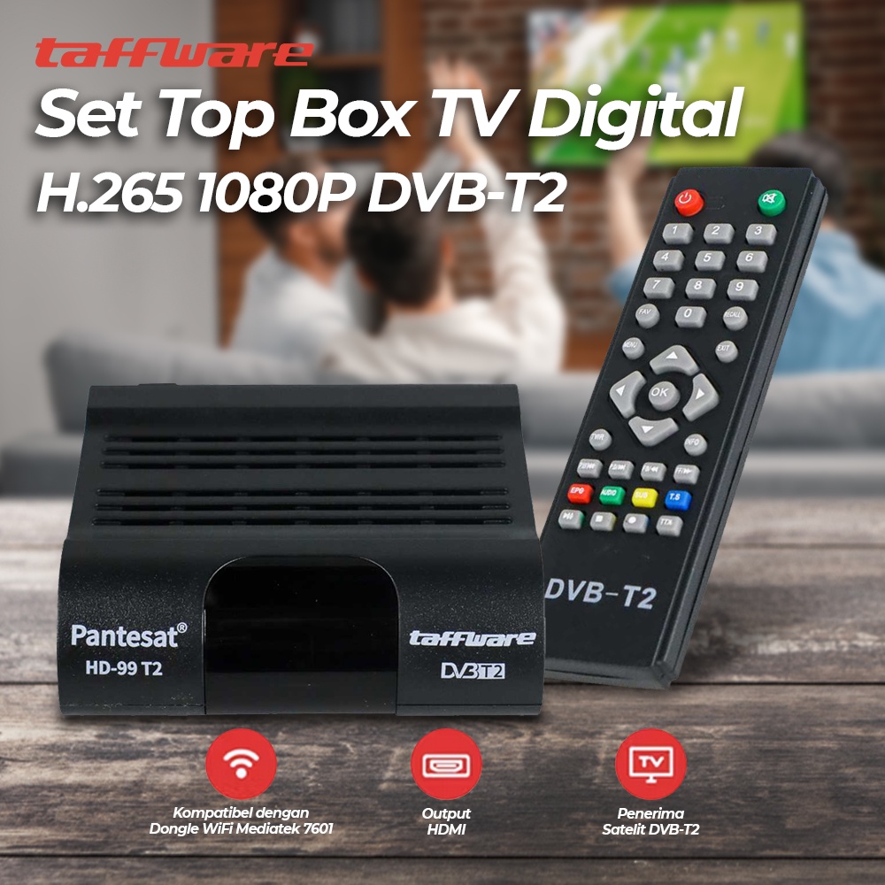 Taffware Pantesat Set Top Box STB TV Digital H.265 1080P DVB T2 setop set to box alat tv digital