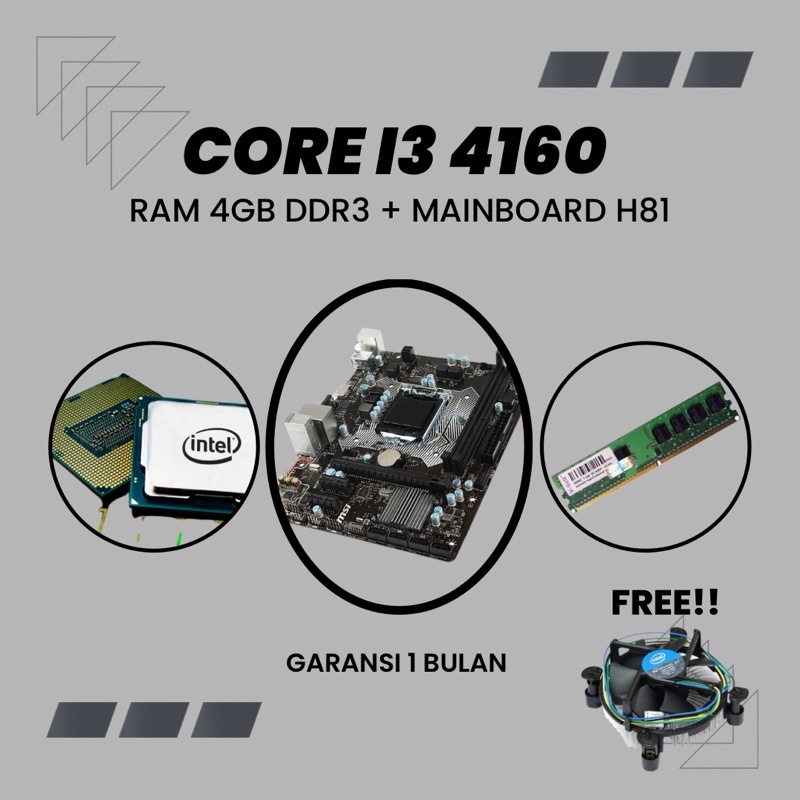 Jual paket Core i3 4160 + motherboard + Ram 4Gb ddr3 | Shopee Indonesia