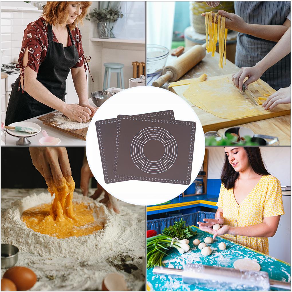 Alas Adonan Silikon Portable Dengan Pengukuran Portable Non-Stick Reusable Pastry Bread Sheet Tahan Panas Oven Board Bakery