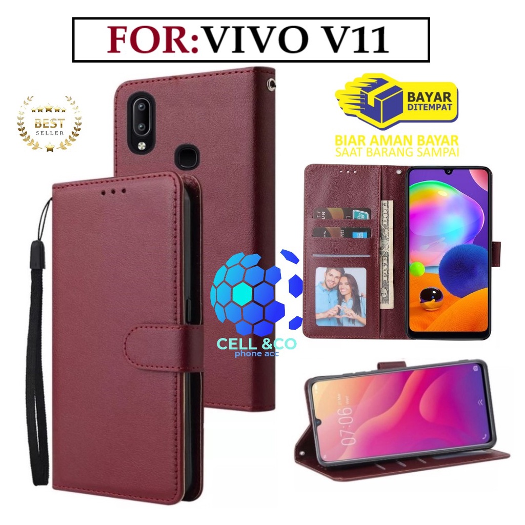 FLIP COVER VIVO V11 LEATHER WALLET PREMIUM FLIP CASE BUKA TUTUP KESING HP CASING FLIP CASE WALLET VIVO V11