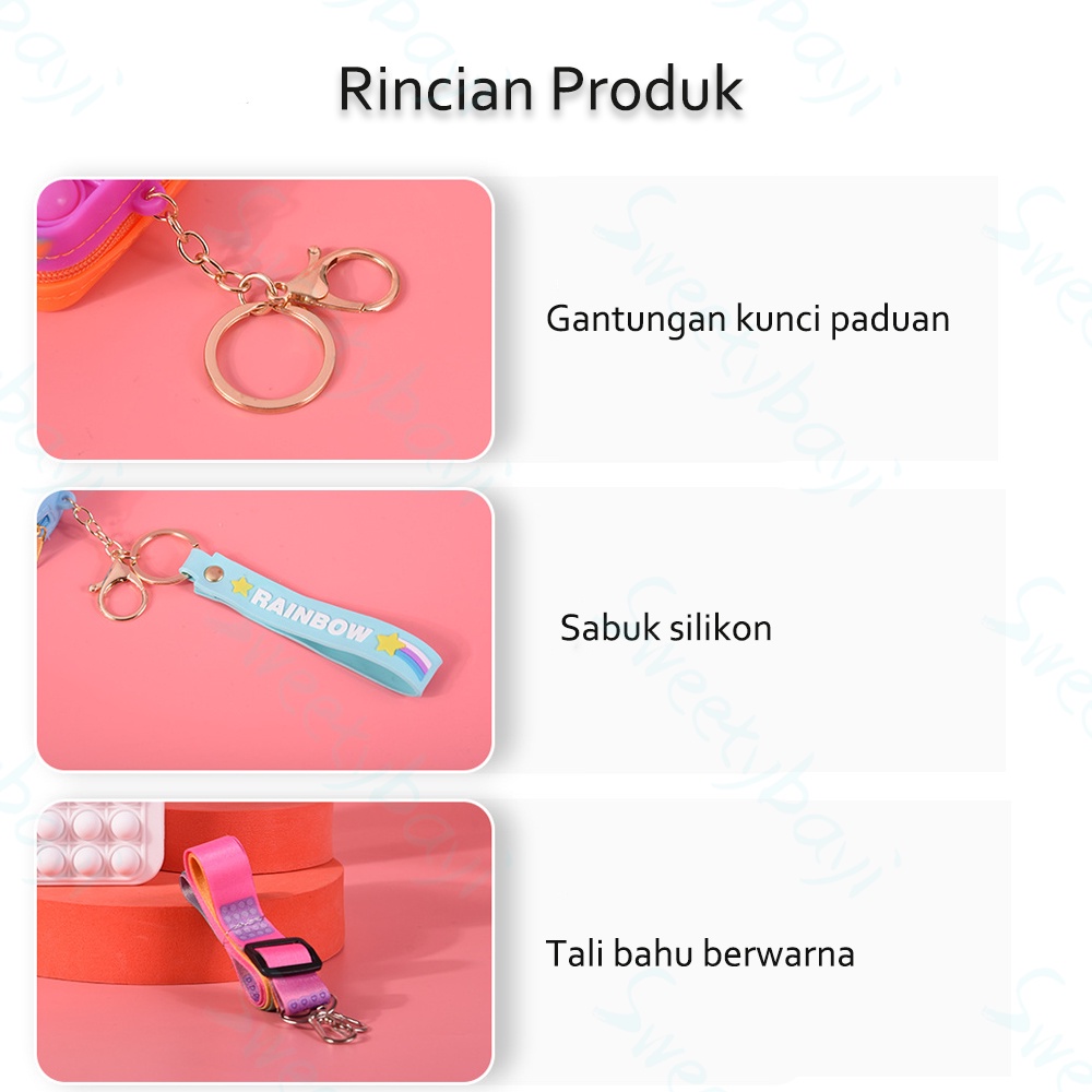 Sweetybayi Tas slempang Pop it anak perempuan mini Sensory karakter anak Tas pop it anak fashion