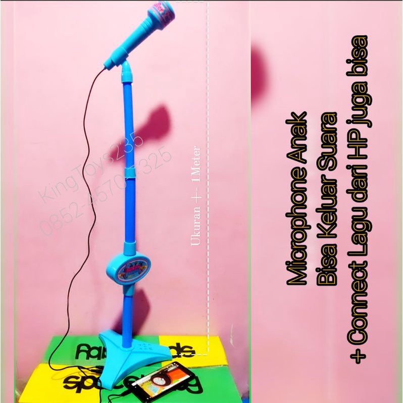 Mainan Anak Microphone Mic Nyanyi Bonus Batrai Keluar Suara Konek Connect HP Lagu Musik Mikropon Mik