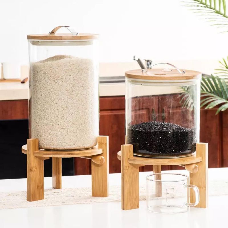 Tempat Beras Kacang-Kacangan Gandum Unik Estetik Aesthetic Rice Storage Wooden Glass Kaca Kayu