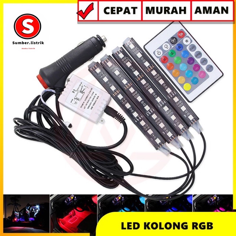 LAMPU KOLONG + Remote + Sensor music Dekorasi Dashboard Mobil 16 Warna DRL RGB