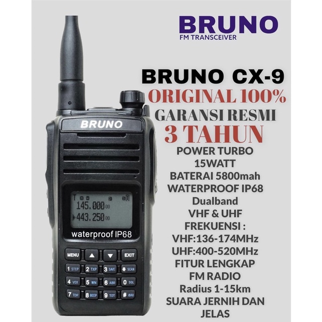 HT BRUNO CX 9 WATERPROOF IP68 POWER 15WATT WAKLIE TALKIE HANDY TALKIE