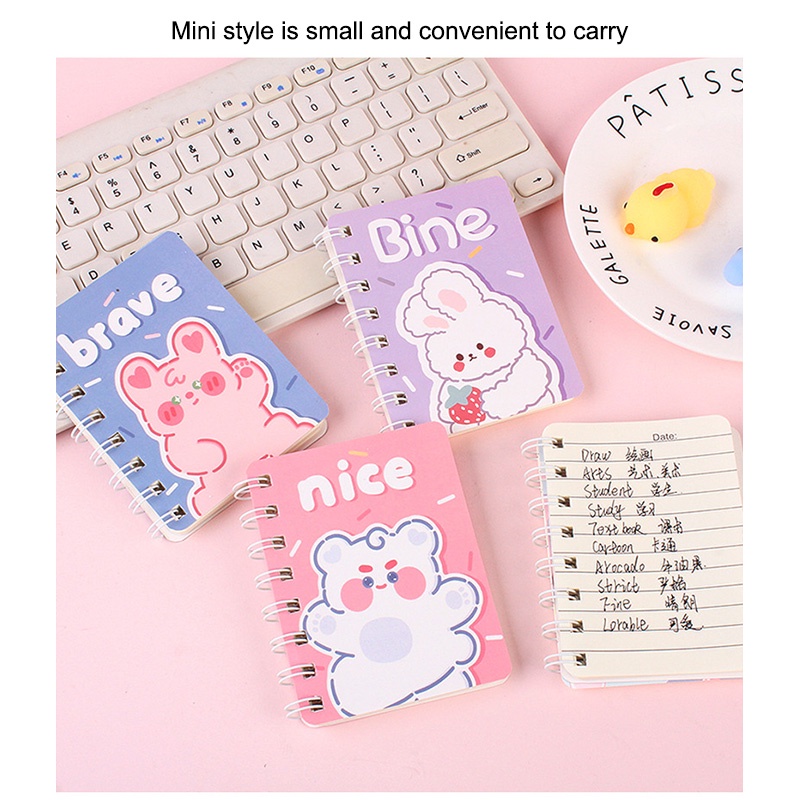 A7  Rollover Coil Buku Notebook Mini Kartun Lucu Mini Notebook Diary Portable Notebook Journal Alat Tulis-Le-1