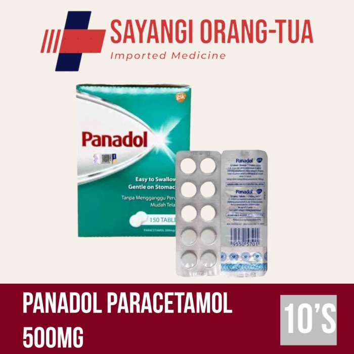 Jual Panadol Paracetamol 500mg Malaysia Strip (10 Tablet) 1 strip