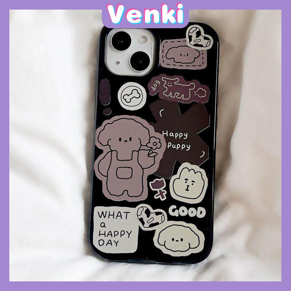 Case iPhone 14 Pro Max TPU Soft Case Cute Cartoon Sticker Puppy Glossy Black Candy Case Camera Protection Shockproof For iPhone 14 13 12 11 Plus Pro Max 7 Plus X XR