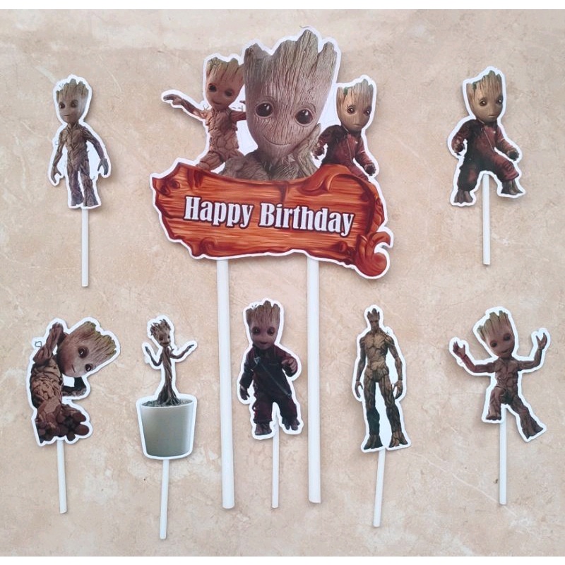 hiasan kue ulang tahun cake topper karakter Groot Avengers