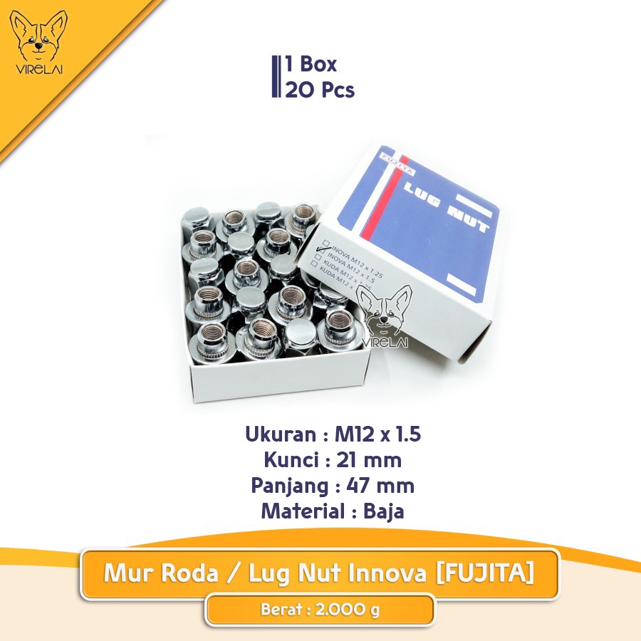 [20 Pcs] Fujita Mur Roda Toyota Inova Innova M12 x 1,5