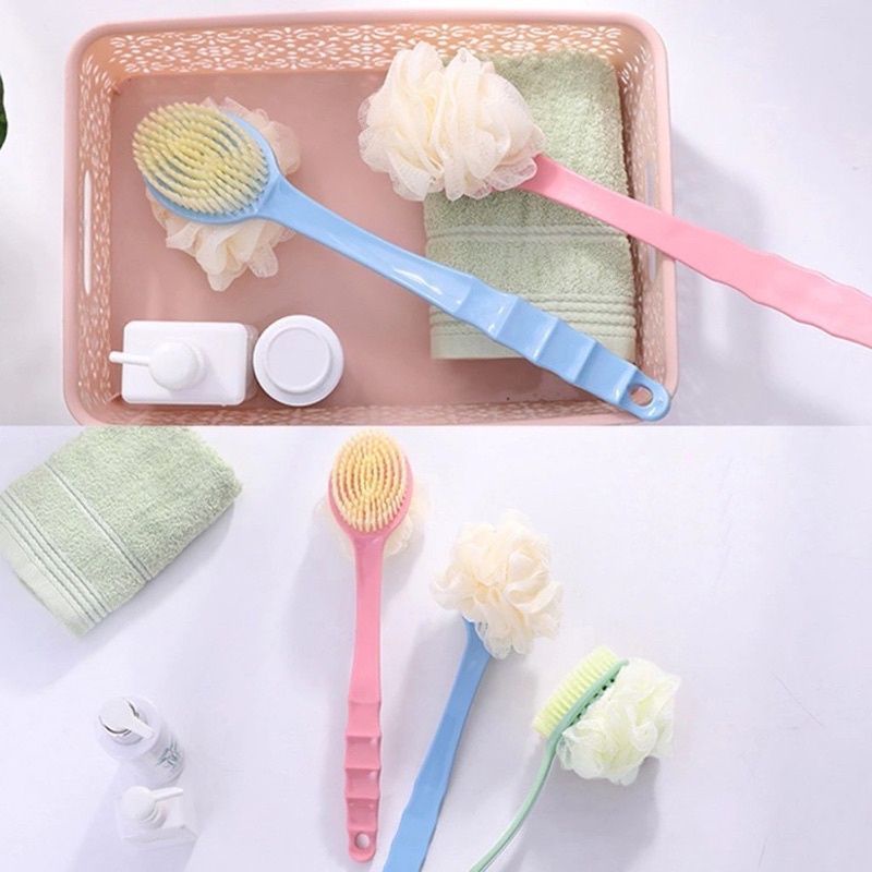 MH80SHOWER PUFF+SIKAT GOSOK PUNGGUNG GAGANG PANJANG SPONS MANDI 2 SISI/SIKAT MANDI 2 SISI/SIKAT PUNGGUNG SHOWER PUFF MANDI 2 IN1